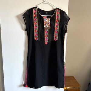 Gold queen Black beach Dress with Multicolor Embroidery